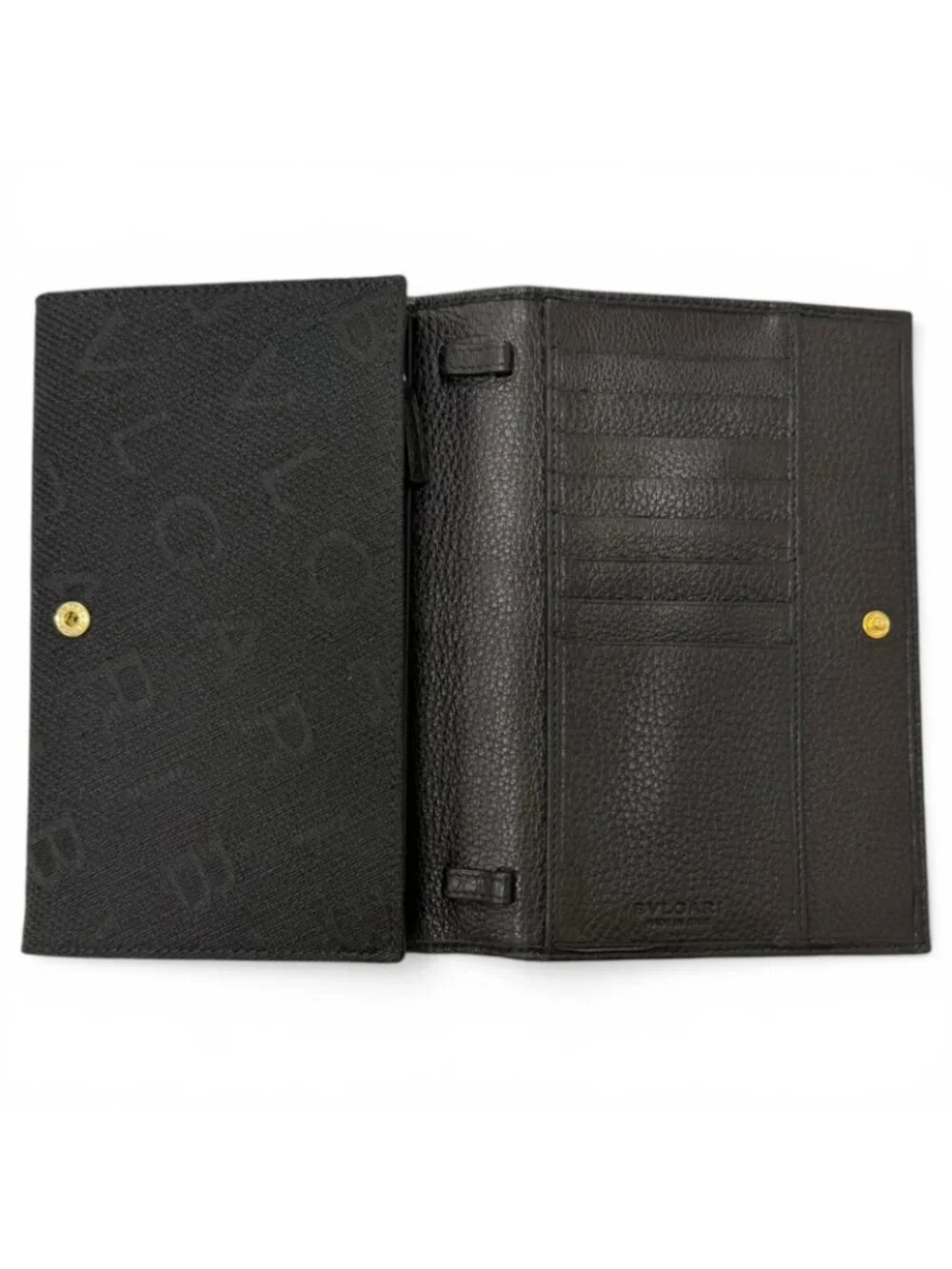 Bvlgari Canvas Leather Logo All Over Print Wallet on Chain Black Shoulder Bag